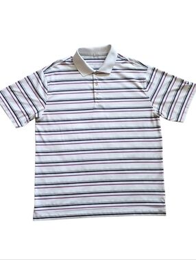 Nike Golf Medium Dri-Fit Navy Magenta White Striped  Performance Polo Shirt